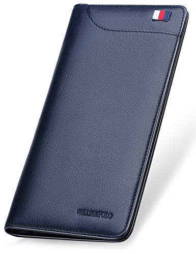 WILLIAMPOLO Cartera Larga Hombre Cuero Genuino Moda Billetera de Gran Capacidad Titular de la Tarjeta de Crédito (Marrón)