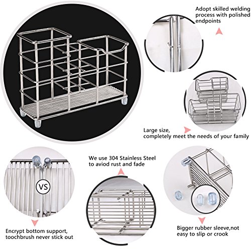 Wimaha Portacepillos de dientes Multifuncional Diente eléctricoBrush Holder Pasta de dientes Maquinilla de afeitar y RV Titular para baño Robusto Higiénico y Cocina Acero inoxidable Holder - Astilla