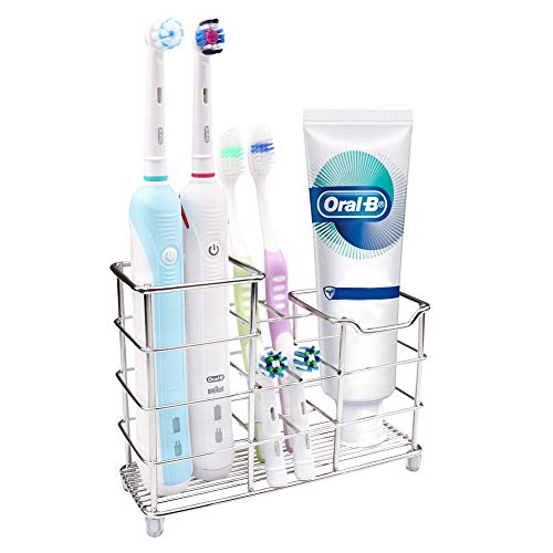 Wimaha Portacepillos de dientes Multifuncional Diente eléctricoBrush Holder Pasta de dientes Maquinilla de afeitar y RV Titular para baño Robusto Higiénico y Cocina Acero inoxidable Holder - Astilla