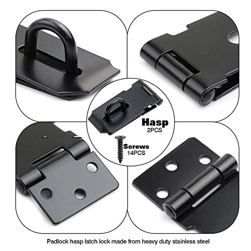 WiMas - Cerrojo de candado de alta resistencia de 3 pulgadas, grapa de cerrojo de seguridad, cierre de candado de acero inoxidable, perno de puerta, 2 unidades (negro)