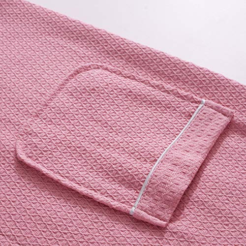 WJXBoos Gofre Bata De Baño, Unisex Algodón Largo Albornoz Kimono Ropa De Dormir Hotel Bata-Rosado S