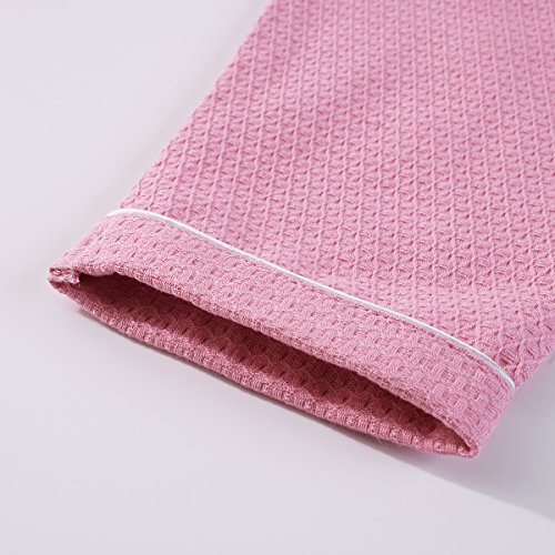 WJXBoos Gofre Bata De Baño, Unisex Algodón Largo Albornoz Kimono Ropa De Dormir Hotel Bata-Rosado S