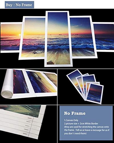 wodclockyui 5 Piezas Cuadro de Lienzo- Blue Sky Beach Palm Tree Sea View Decoración de Pared para el hogar Pinturas y Carteles de Arte HD 200cmx100cm sin Marco
