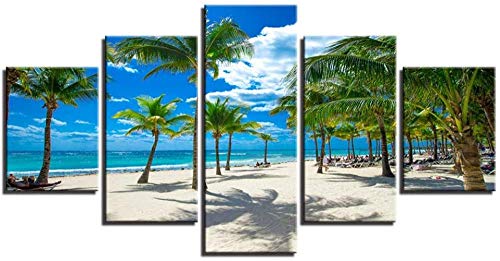 wodclockyui 5 Piezas Cuadro de Lienzo- Palm Tree Beach Summer Resort Sea View Decoración de Pared para el hogar Pinturas y Carteles de Arte HD 200cmx100cm sin Marco
