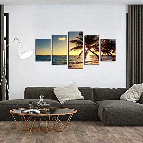 wodclockyui 5 Piezas Cuadro de Lienzo- Sea Sunset Palm Tree Decoración de Pared para el hogar Pinturas y Carteles de Arte HD 200cmx100cm sin Marco