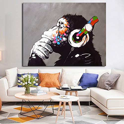 wojinbao Pintura sobre lienzoColorful Music Monkey Animal Canvas ng Impreso Moderno sin Marco Poster e Impresiones Wall Art Pictures Decor para la Sala de Estar