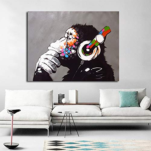 wojinbao Pintura sobre lienzoColorful Music Monkey Animal Canvas ng Impreso Moderno sin Marco Poster e Impresiones Wall Art Pictures Decor para la Sala de Estar