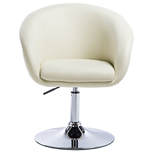 WOLTU 1x Taburete de Bar Altura Ajustable Acero Cromado, Cuero Sintético Taburete bajo Sillas Bar Taburete Peluquería Silla de Escritorio Crema BH24cm-1