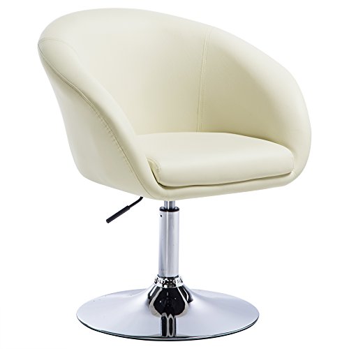 WOLTU 1x Taburete de Bar Altura Ajustable Acero Cromado, Cuero Sintético Taburete bajo Sillas Bar Taburete Peluquería Silla de Escritorio Crema BH24cm-1
