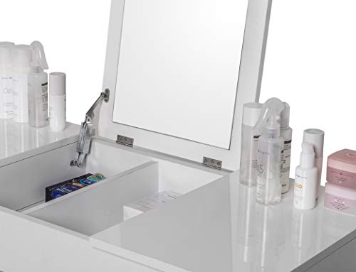 WOLTU Tocador de Maquillaje Tocador Mesa Cosmética con Taburete Tocador de Maquillaje con Espejo Plegable 100 X 45 X 76cm Blanco MB6047ws
