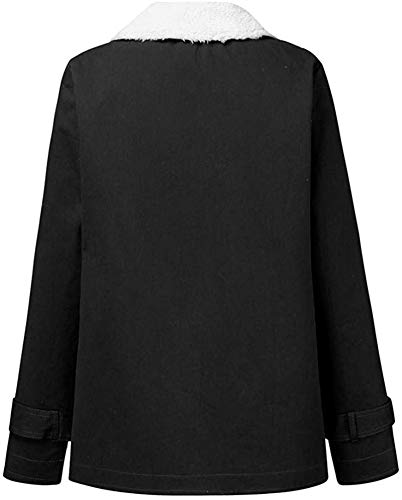 Women's Fashion Long Sleeve Lapel Zip Up Faux Shearling Shaggy Oversized Coat Jacket with Pockets Warm Winter,Black,Large