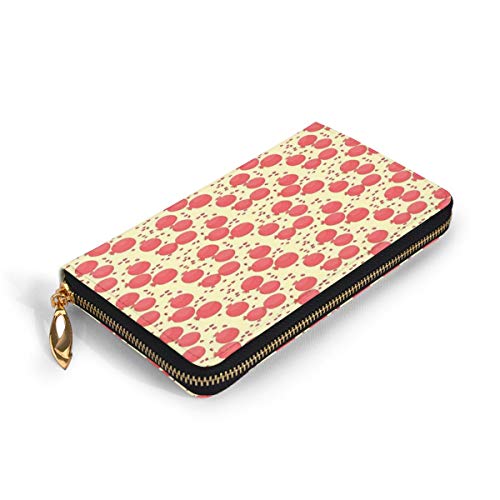 Women's Long Leather Card Holder Purse Zipper Buckle Elegant Clutch Wallet, Pattern with Pomegranate Fruit and Seeds Antioxidant Ripe Food,Sleek and Slim Travel Purse