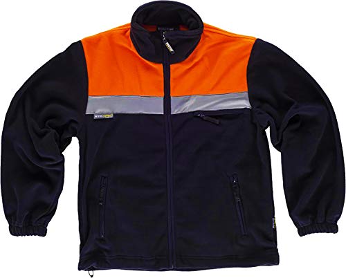 Work Team Forro Polar Bicolor con Cremallera y Cintas Reflectantes. Hombre Marino+Naranja A.V. S