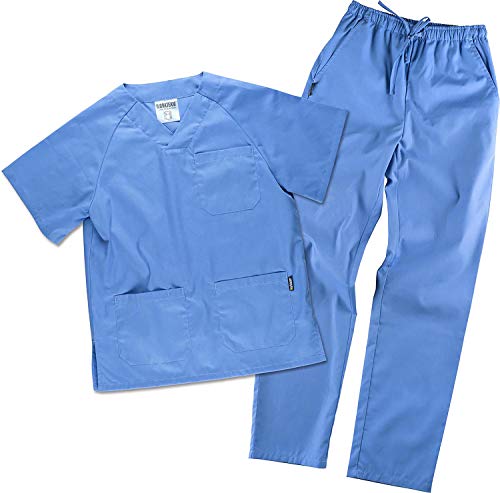 Work Team Uniforme Sanitario, con elástico y cordón en la Cintura, Casaca y Pantalon Unisex Celeste L