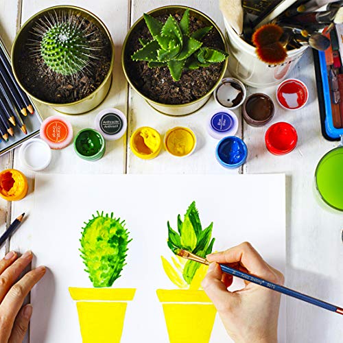 WOSTOO Pintura Acrílica,Pinturas Acrílicas de Colores 21 Set 14 x 20 ml Kit de Prima Pinturas Acrílicas,Equipado con 7 Pinceles,No tóxico Pintura Acrilica Manualidades para Lienzos,Papel,Roca,Madera