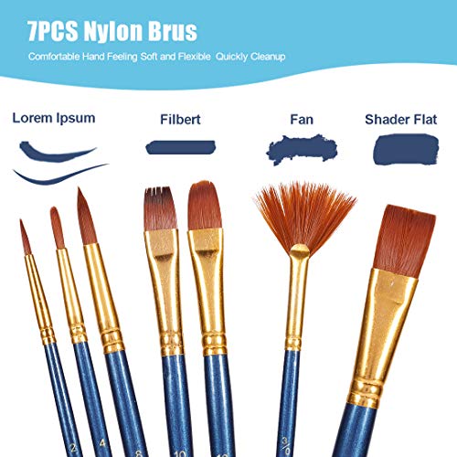 WOSTOO Pintura Acrílica,Pinturas Acrílicas de Colores 21 Set 14 x 20 ml Kit de Prima Pinturas Acrílicas,Equipado con 7 Pinceles,No tóxico Pintura Acrilica Manualidades para Lienzos,Papel,Roca,Madera