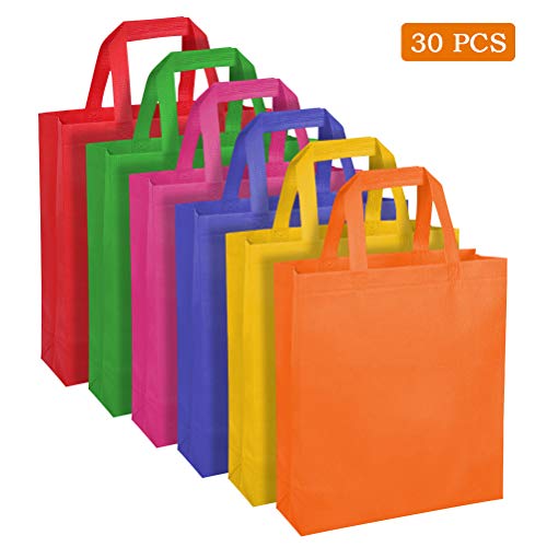 WOWOSS 30 Bolsos no Tejidos con Asas de 6 Colores, Bolsos de Cumpleaños para Niños, Halloween, Navidad o Actividades Creativas