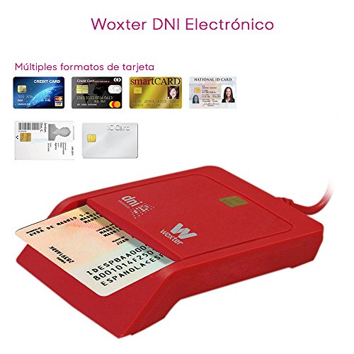 Woxter Lector DNI Electrónico Rojo - Lector de DNI Electrónico Inteligente, DNI 3.0, Plug & Play, Compatible con PC y Mac