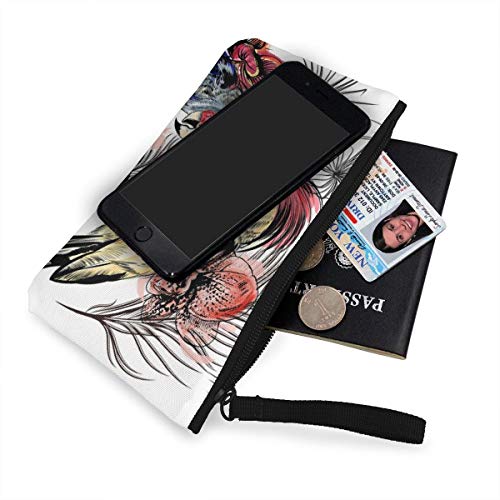 Wrution - Monedero de Lona con diseño de Hojas de Palmera con zíper, tamaño pequeño, portátil, Gran Capacidad