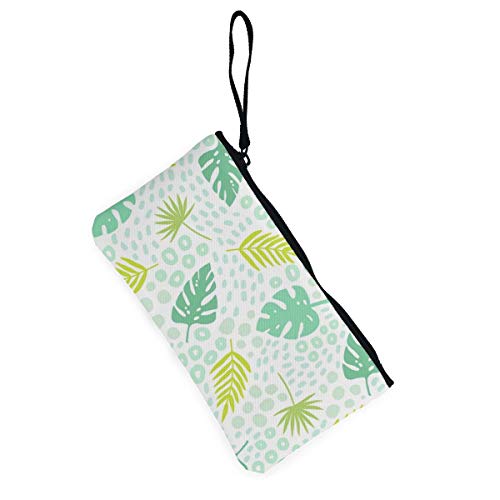 Wrution - Monedero de Lona con diseño de Hojas de Palmera Tropicales, sin Costuras, con Cremallera, tamaño pequeño, portátil, Gran Capacidad