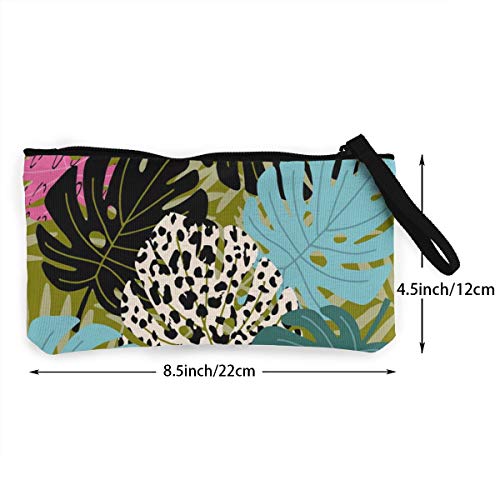 Wrution - Monedero de Lona con diseño Tropical de Hojas de Monstera y Palmera sin Costuras, con Cremallera, tamaño pequeño, portátil, Gran Capacidad