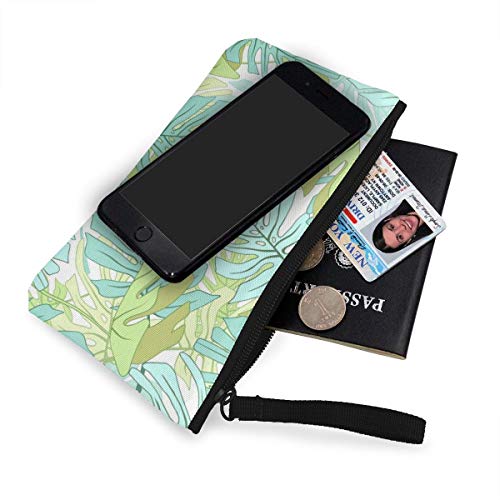 Wrution - Monedero de Tela, diseño de Hojas de Palmera Tropicales, tamaño pequeño, portátil, Gran Capacidad