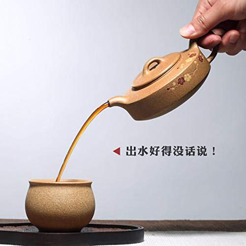 Wsliqrti Teiera in argilla, servizio da tè, tè Kung Fu, Sabbia Viola fatta a Mano Yixing, Regalo portatile orientale, Piatto settimanale di Fiori di Prugna-Giallo