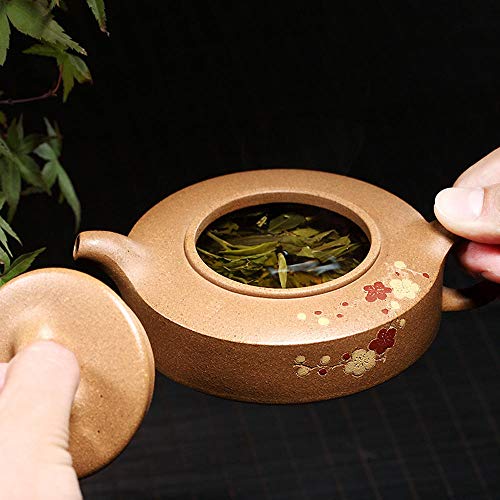 Wsliqrti Teiera in argilla, servizio da tè, tè Kung Fu, Sabbia Viola fatta a Mano Yixing, Regalo portatile orientale, Piatto settimanale di Fiori di Prugna-Giallo