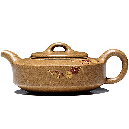 Wsliqrti Teiera in argilla, servizio da tè, tè Kung Fu, Sabbia Viola fatta a Mano Yixing, Regalo portatile orientale, Piatto settimanale di Fiori di Prugna-Giallo