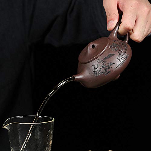 Wsliqrti Teiera in argilla, servizio da tè, tè Kung Fu, Sabbia Viola fatta a Mano Yixing, Regalo portatile orientale, tè domestico-Marrone