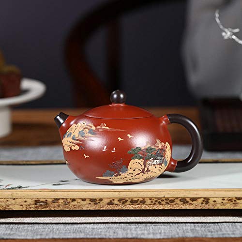 Wsliqrti Teiera in argilla, servizio da tè, tè Kungfu, Sabbia Viola fatta a Mano Yixing, Regalo portatile orientale, teiera XI Shi-Rosso A