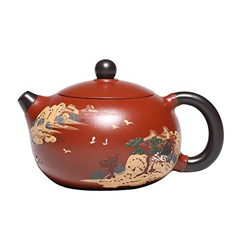 Wsliqrti Teiera in argilla, servizio da tè, tè Kungfu, Sabbia Viola fatta a Mano Yixing, Regalo portatile orientale, teiera XI Shi-Rosso A