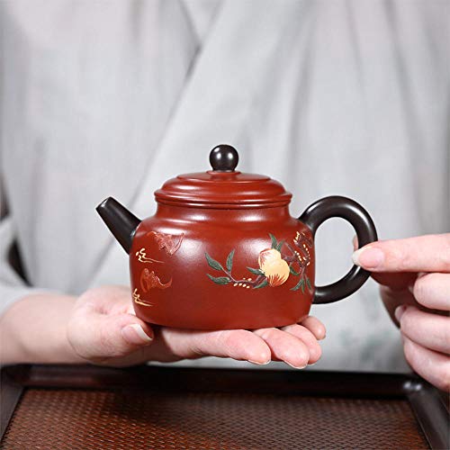 Wsliqrti Teiera in argilla, servizio da tè, tè Kungfu, Sabbia Viola fatta a Mano Yixing, Regalo portatile orientale, teiera XI Shi-Rosso A
