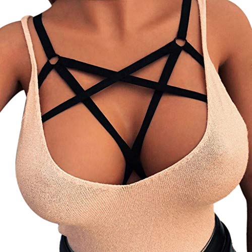 Wtohe - Sexy mujer calado elástico jaula sujetador vendaje sin tirantes espalda sujetador medias- para Mujer