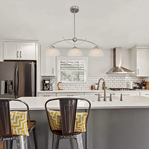 WWK 31" Isla Moderno y contemporáneo de 3 Luces Colgante + Alabaster acristalado Persianas, Colgante Ajustable Altura, Acabado Níquel Cepillado