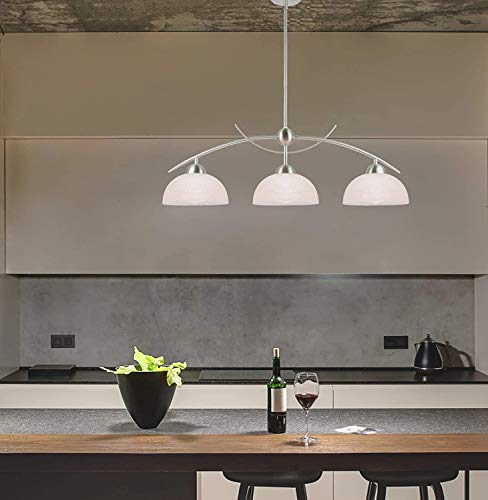 WWK 31" Isla Moderno y contemporáneo de 3 Luces Colgante + Alabaster acristalado Persianas, Colgante Ajustable Altura, Acabado Níquel Cepillado