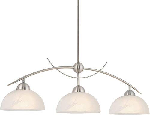 WWK 31" Isla Moderno y contemporáneo de 3 Luces Colgante + Alabaster acristalado Persianas, Colgante Ajustable Altura, Acabado Níquel Cepillado