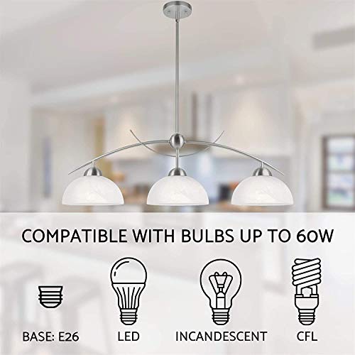 WWK 31" Isla Moderno y contemporáneo de 3 Luces Colgante + Alabaster acristalado Persianas, Colgante Ajustable Altura, Acabado Níquel Cepillado