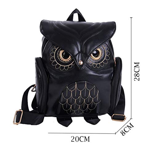 WYSBAOSHU Bolsa de Cuero de la Manera del Buho de la Historieta Mochila Mini Muchacha (Negro)