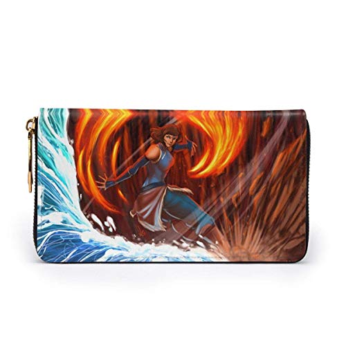 XCNGG Avatar Legend Korra Cartera con Bloqueo Carteras de Cuero Genuino Cartera con Doble Cremallera Organizador Bolsa de Embrague Titular de la Tarjeta de crédito Monedero de Gran Capacidad Bolsa de