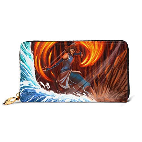 XCNGG Avatar Legend Korra Cartera con Bloqueo Carteras de Cuero Genuino Cartera con Doble Cremallera Organizador Bolsa de Embrague Titular de la Tarjeta de crédito Monedero de Gran Capacidad Bolsa de