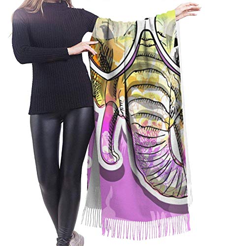 XCNGG Bufanda con flecos de cachemira de imitación chal bufanda larga de moda Scarf Cute Animl Elephant Floral With Heart Glasses, Purple Womens Warm Long Shawl Wraps Large Knit Cashmere Feel Scarves