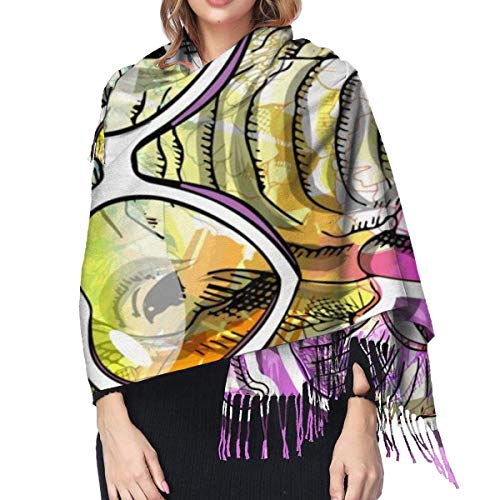 XCNGG Bufanda con flecos de cachemira de imitación chal bufanda larga de moda Scarf Cute Animl Elephant Floral With Heart Glasses, Purple Womens Warm Long Shawl Wraps Large Knit Cashmere Feel Scarves