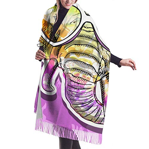 XCNGG Bufanda con flecos de cachemira de imitación chal bufanda larga de moda Scarf Cute Animl Elephant Floral With Heart Glasses, Purple Womens Warm Long Shawl Wraps Large Knit Cashmere Feel Scarves