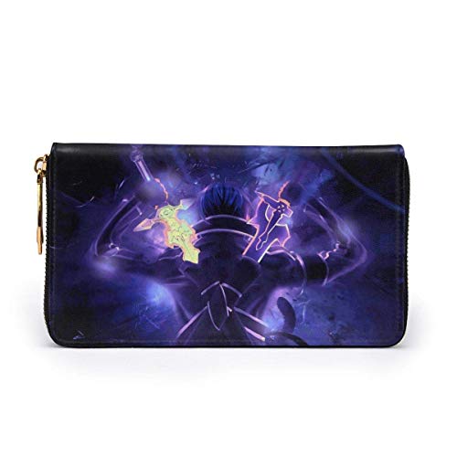 XCNGG Sword Art Online Cartera con bloqueo Carteras de cuero genuino Cartera con doble cremallera Organizador Bolso de mano Titular de la tarjeta de crédito Monedero de gran capacidad Bolso para teléf