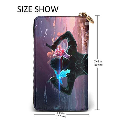 XCNGG Sword Art Online Cartera con bloqueo Carteras de cuero genuino Cartera con doble cremallera Organizador Bolso de mano Titular de la tarjeta de crédito Monedero de gran capacidad Bolso para teléf