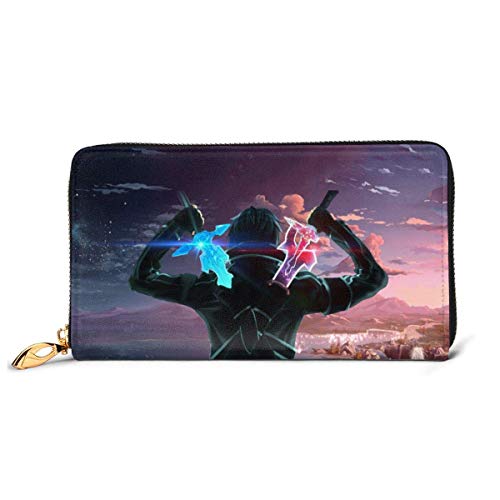 XCNGG Sword Art Online Cartera con bloqueo Carteras de cuero genuino Cartera con doble cremallera Organizador Bolso de mano Titular de la tarjeta de crédito Monedero de gran capacidad Bolso para teléf