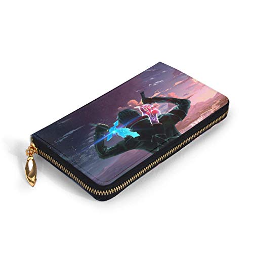 XCNGG Sword Art Online Cartera con bloqueo Carteras de cuero genuino Cartera con doble cremallera Organizador Bolso de mano Titular de la tarjeta de crédito Monedero de gran capacidad Bolso para teléf