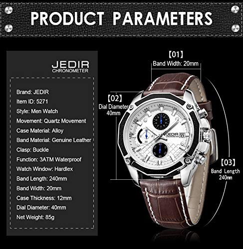 XIANRUI Reloj de cintura con banda de cuero, función de visualización del indicador y el calendario de Lucent para hombres, Sec, 5271 3ATM Escala de uñas impermeable Movimiento de cuarzo Trinity Diale