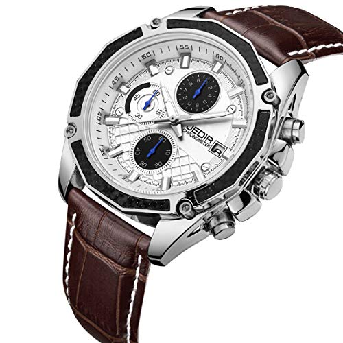 XIANRUI Reloj de cintura con banda de cuero, función de visualización del indicador y el calendario de Lucent para hombres, Sec, 5271 3ATM Escala de uñas impermeable Movimiento de cuarzo Trinity Diale